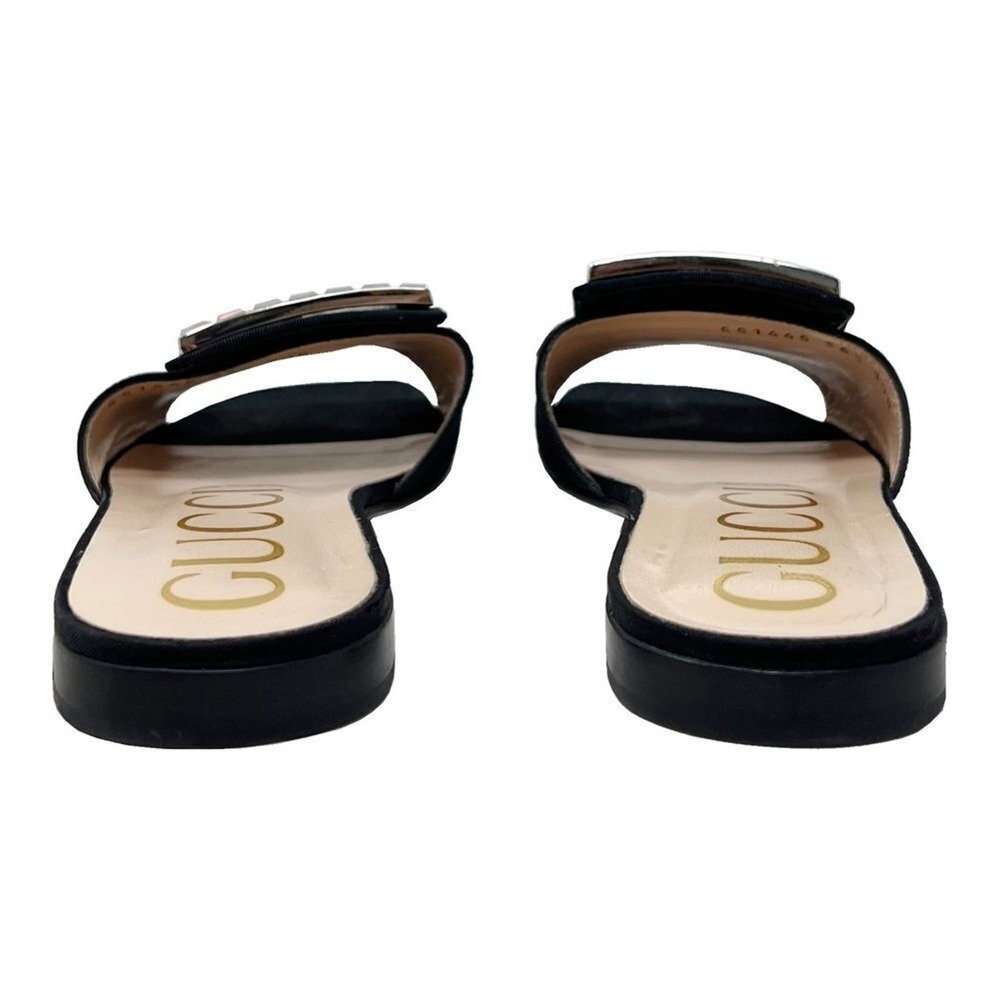 Gucci Black Mules Slide Flat Sandals Crystal Logo Size 36.5 - Picture 6 of 10